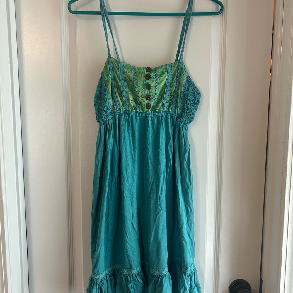 Teal Midi Dress Small with Button Detail